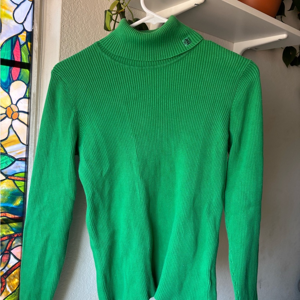 Ralph Lauren Green Ribbed Turtleneck Sweater